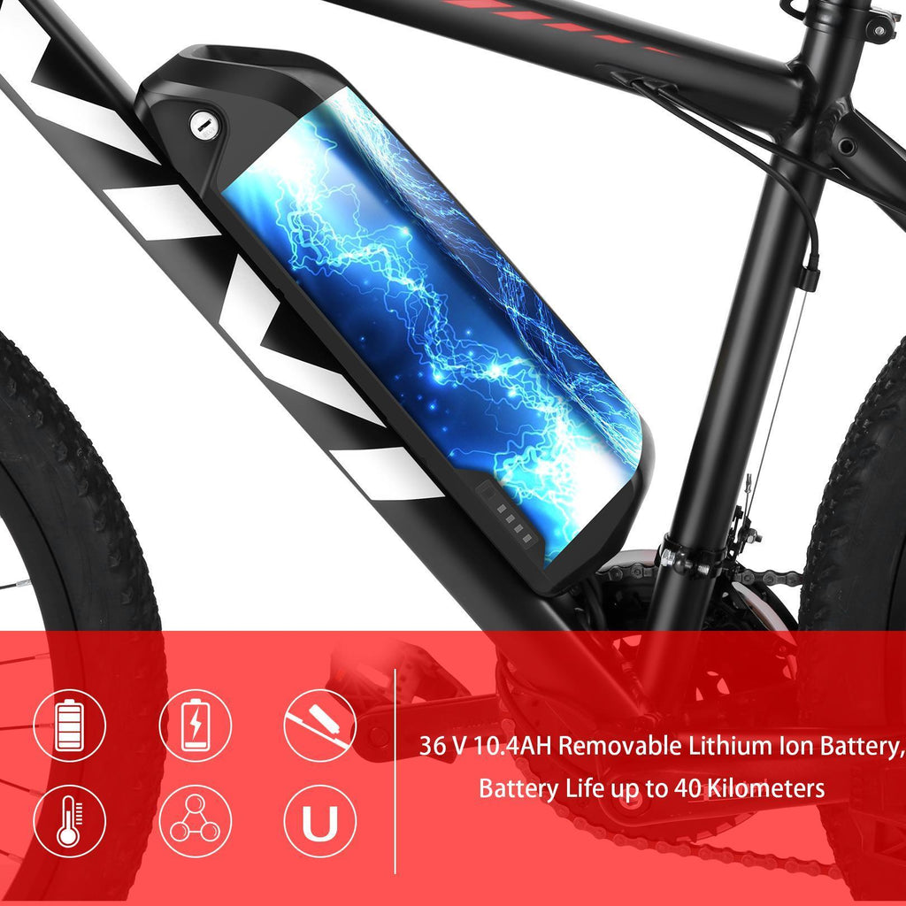 VIVI 26" 350W Electric Bike Electric Mountain Bicycle for Adults,  Aluminum Alloy Electric Mountain Bicycle 20MPH Adult Bike with Removable 10.4Ah  Lithium-Ion Battery &amp; 21 Professional Speed Shifter