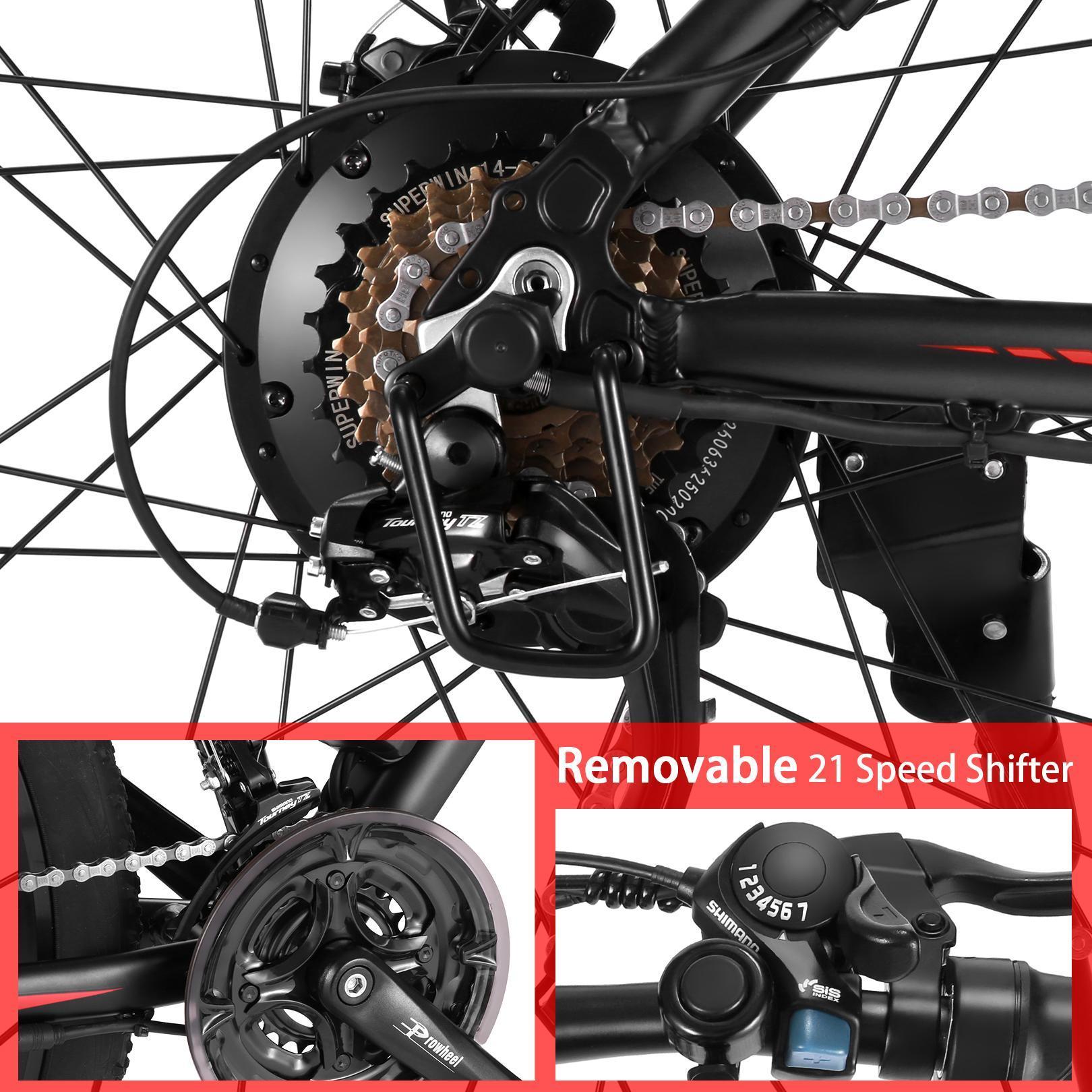 26" 21 Speed Shifter Adult Electric Mountain Bicycle for Adults Men  Sports &amp; Commute &amp; Entertainment, with Removable 10.4Ah Lithium-Ion Battery&amp;LED Headlight--Anti-Skid Anti-Vibration