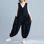 Three-dimensional Pocket V-neck Sleeveless Jumpsuit September