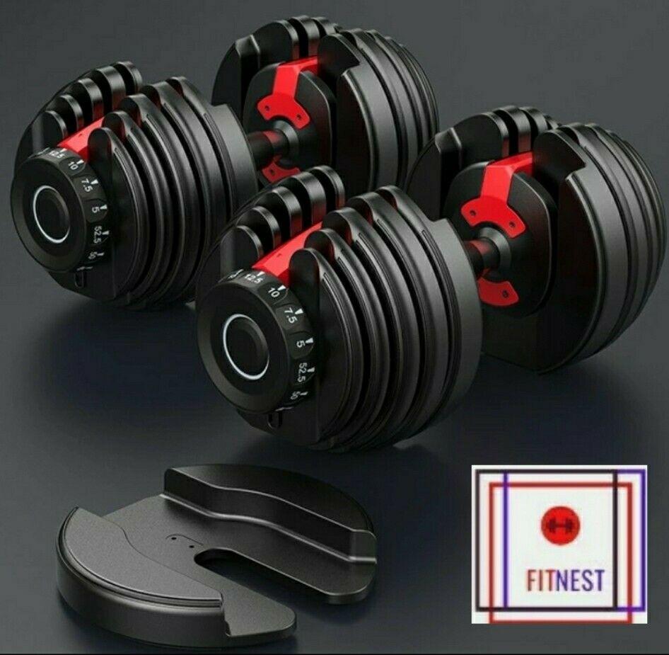 FitNest - Adjustable Dumbbells Set of 2 x 52.5 lbs Each Dumbbell (105 lbs Total)