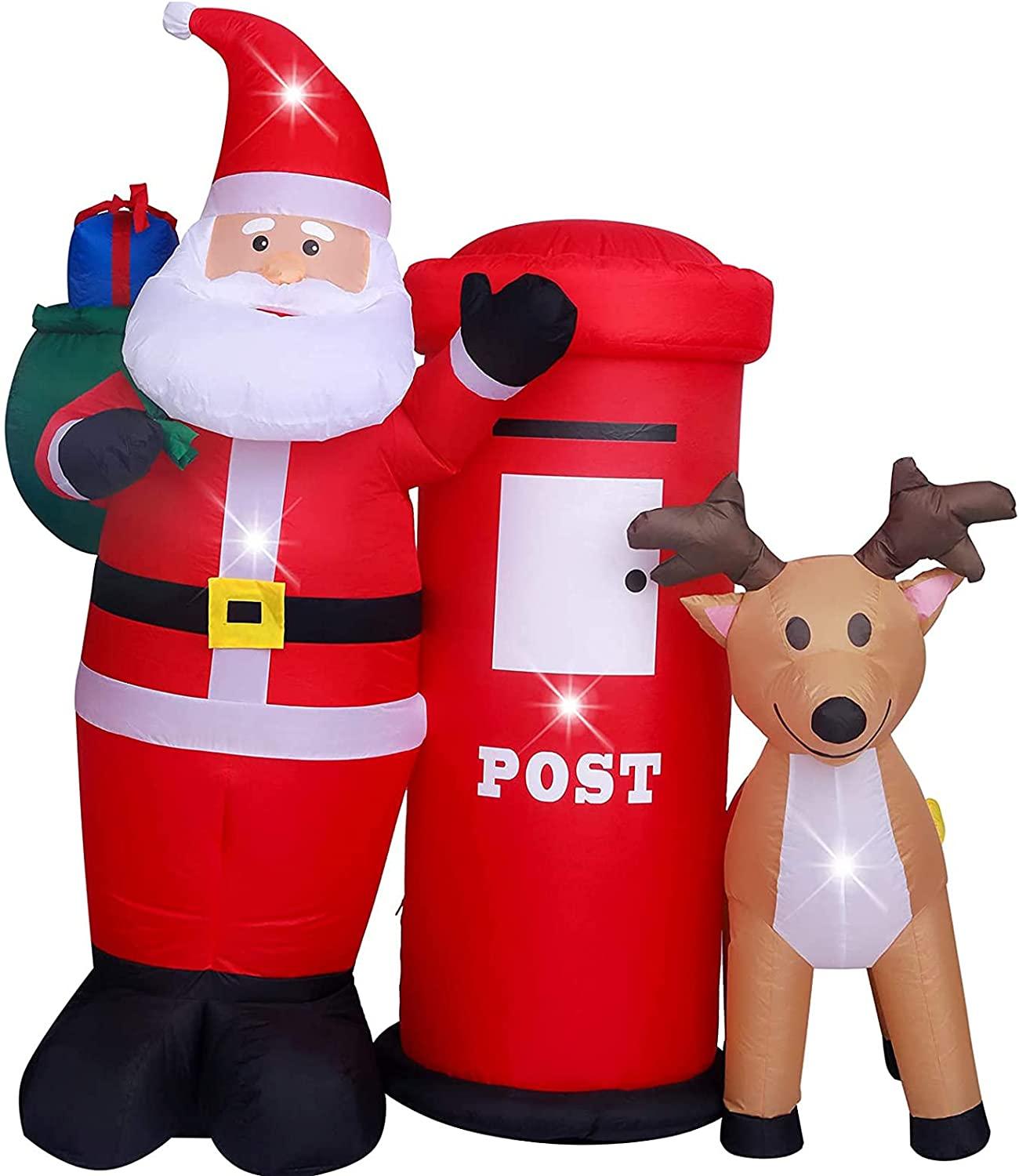 ADSVMEL 6FT Christmas Decoration LED Lights Inflatable Father Christmas Christmas Moose Mailbox Ground Fork Transformer Blower Rope Christmas Yard Garden Decoration Indoor Outdoor Blow Up