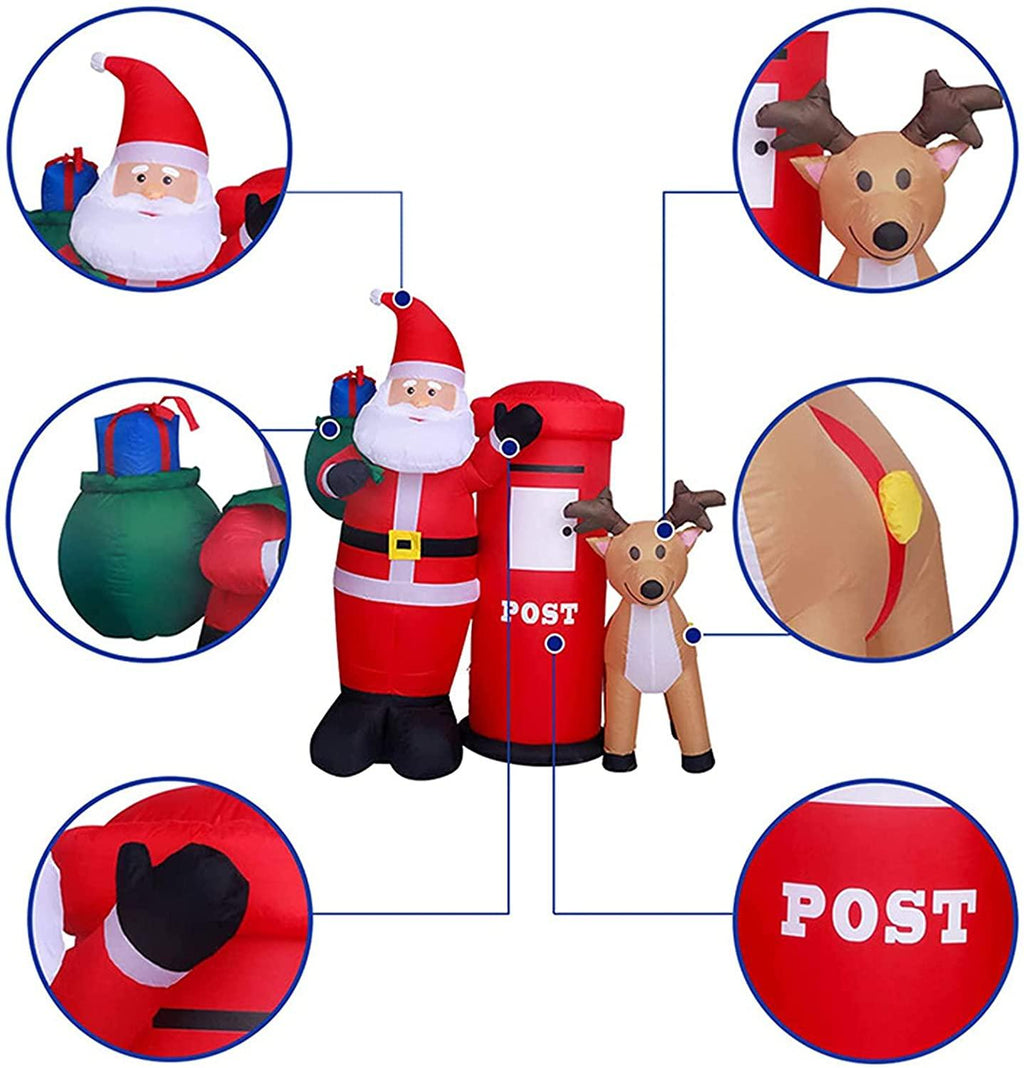 ADSVMEL 6FT Christmas Decoration LED Lights Inflatable Father Christmas Christmas Moose Mailbox Ground Fork Transformer Blower Rope Christmas Yard Garden Decoration Indoor Outdoor Blow Up