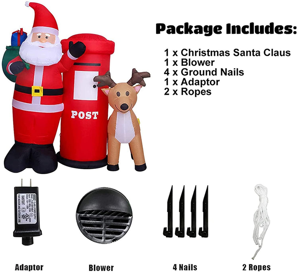 ADSVMEL 6FT Christmas Decoration LED Lights Inflatable Father Christmas Christmas Moose Mailbox Ground Fork Transformer Blower Rope Christmas Yard Garden Decoration Indoor Outdoor Blow Up