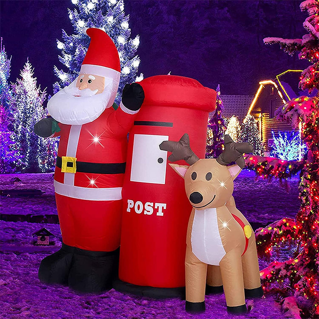 ADSVMEL 6FT Christmas Decoration LED Lights Inflatable Father Christmas Christmas Moose Mailbox Ground Fork Transformer Blower Rope Christmas Yard Garden Decoration Indoor Outdoor Blow Up