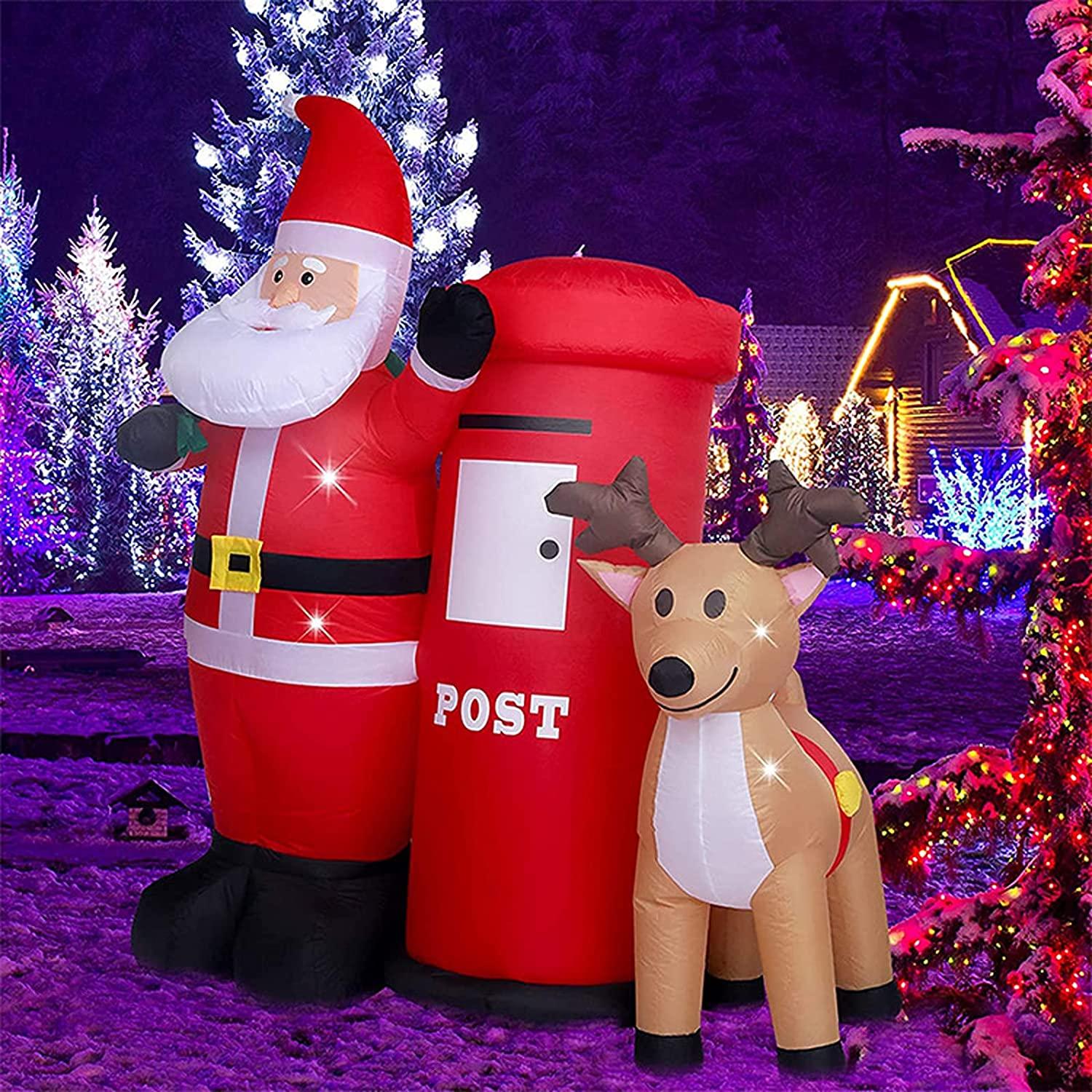 ADSVMEL 6FT Christmas Decoration LED Lights Inflatable Father Christmas Christmas Moose Mailbox Ground Fork Transformer Blower Rope Christmas Yard Garden Decoration Indoor Outdoor Blow Up