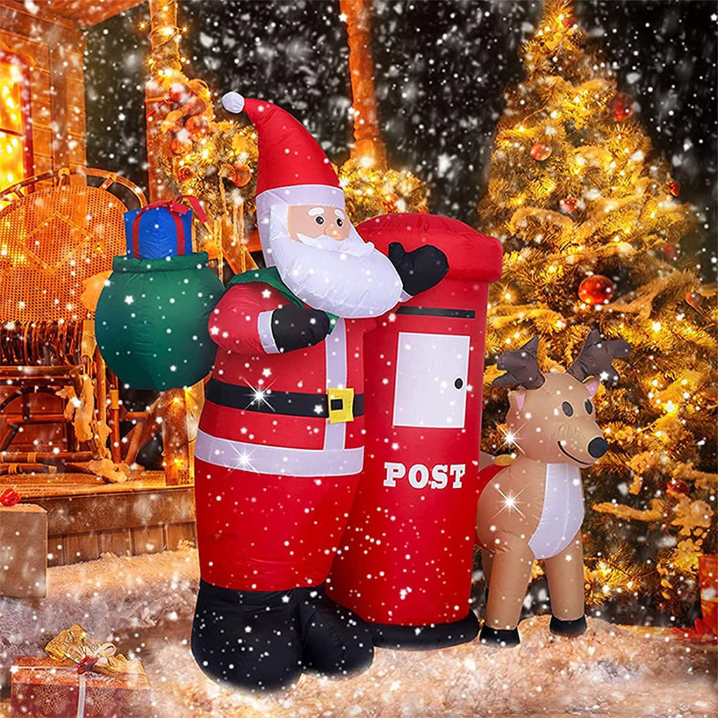 ADSVMEL 6FT Christmas Decoration LED Lights Inflatable Father Christmas Christmas Moose Mailbox Ground Fork Transformer Blower Rope Christmas Yard Garden Decoration Indoor Outdoor Blow Up