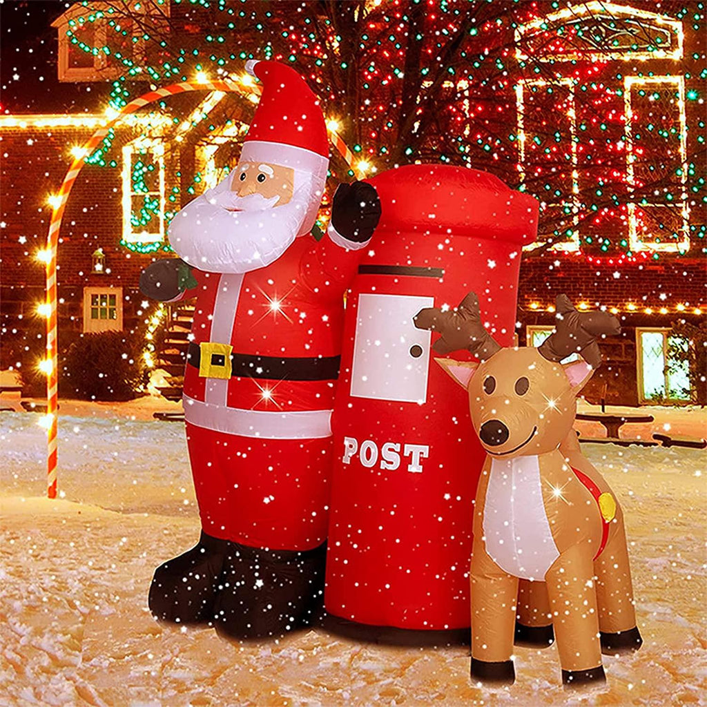 ADSVMEL 6FT Christmas Decoration LED Lights Inflatable Father Christmas Christmas Moose Mailbox Ground Fork Transformer Blower Rope Christmas Yard Garden Decoration Indoor Outdoor Blow Up