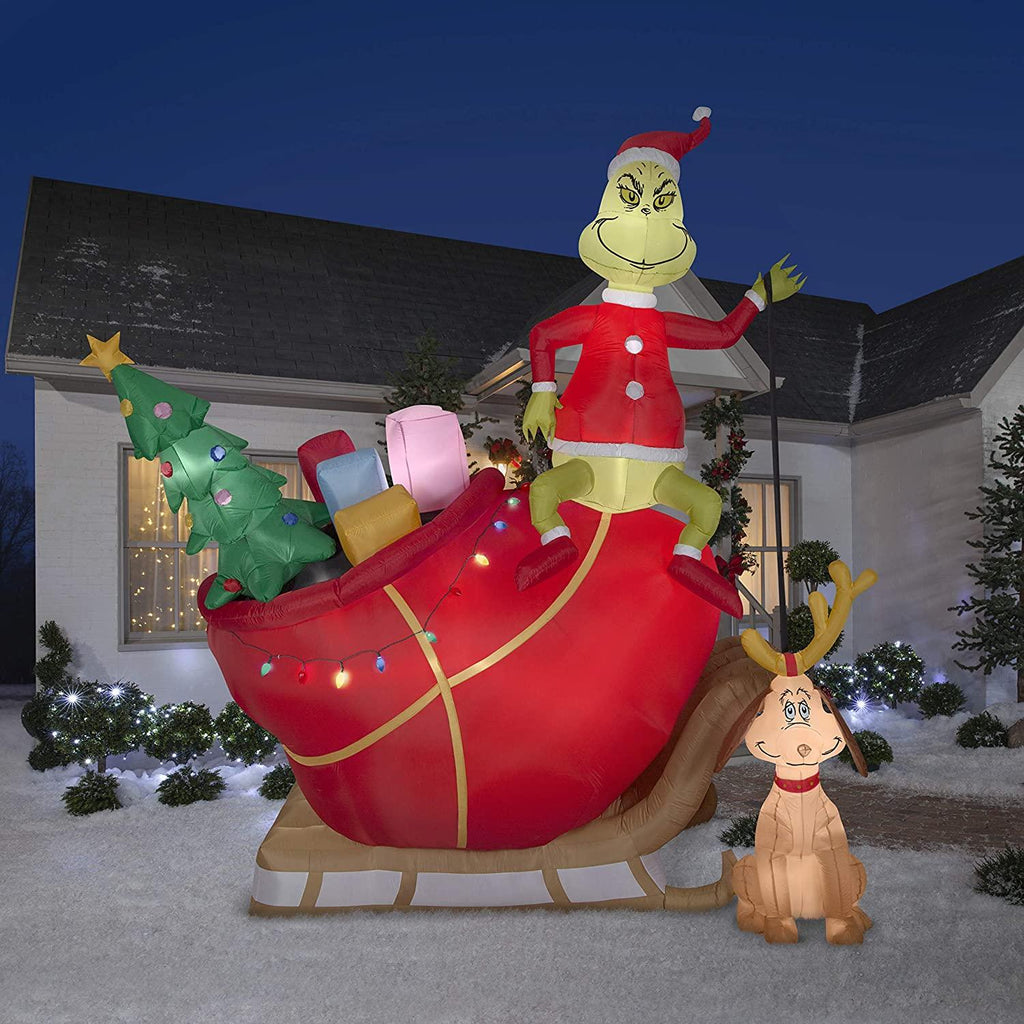 Gemmy 19836 Airblown Grinch and Max in Sleigh Christmas Inflatable