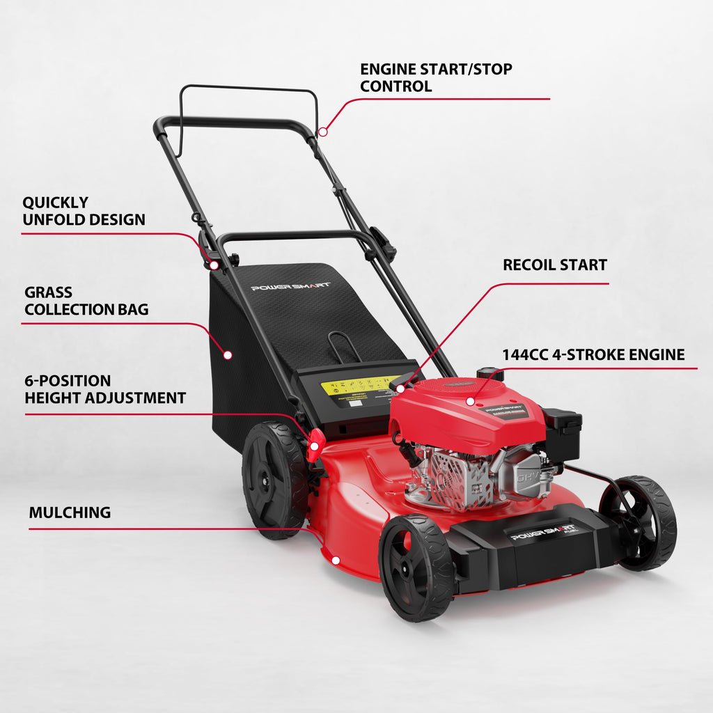 21" 2-in-1 Push Lawn Mower, 144cc Engine,Mulching, Bagging, High Wheels, Lightweight and Easy Assembly,6 Cutting Height, Lightweight,for Garden Yard