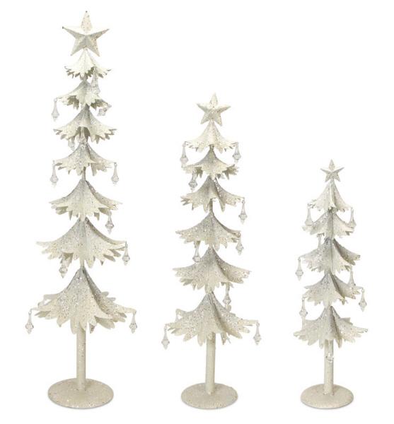Set of 3 White and Clear Gem Accented Tabletop Christmas Tree 33"