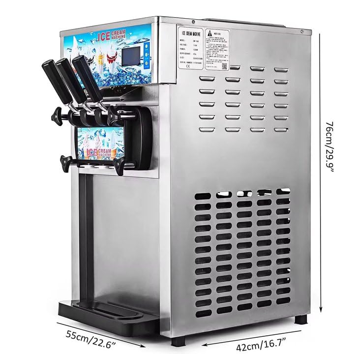 Soft Serve Ice Cream Machine, 18L/H Yield Commercial Ice Cream Maker, 1200W Countertop Soft Serve Ice Cream Maker with LCD Panel Puffing ShortaAlarm for Bars Coffee Shop Restaurant (ZM-168)