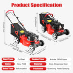 21-Inch 5HP Lawn Mower, 140CC 4-Stroke OHV Engine, Self-propelled Gas Powered Lawn Mowers, 8 Height Adjustment Push Lawn Mower Silencer, Durable Steel Deck Walk-Behind Lawn Mowers for LarFields