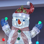 7 ft Cool White LED 3 Stacked Snowmen Holiday Yard Decoration