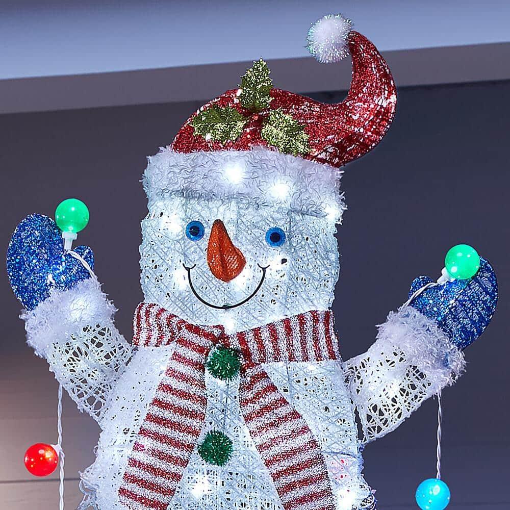 7 ft Cool White LED 3 Stacked Snowmen Holiday Yard Decoration