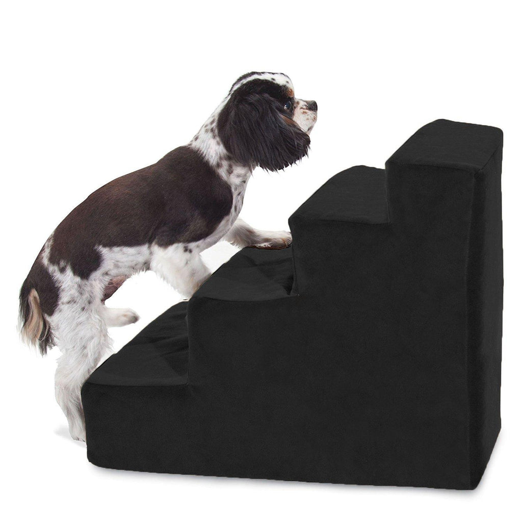 3 Step Black Velvet Suede Pet Stairs by Majestic Pet Products