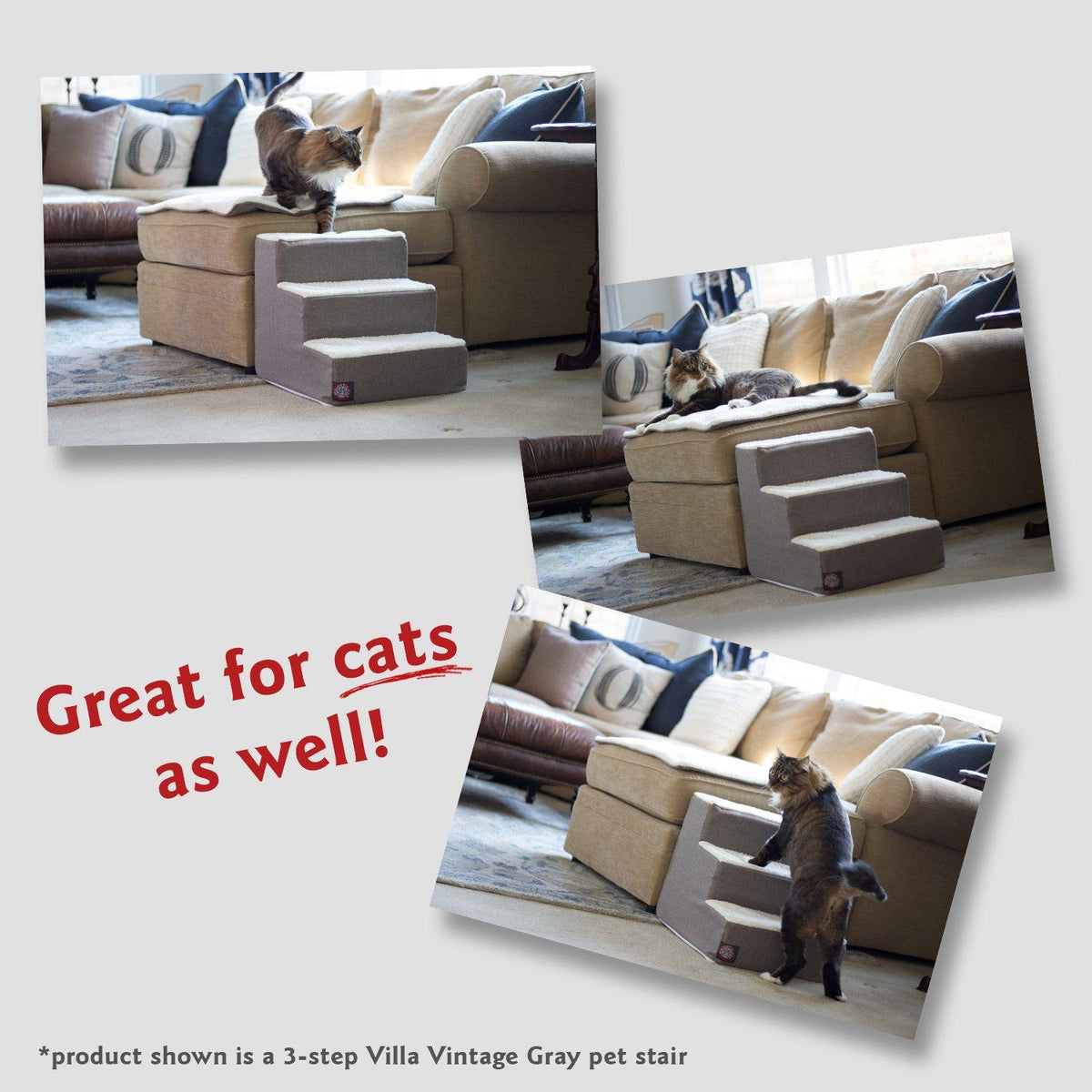 3 Step Black Velvet Suede Pet Stairs by Majestic Pet Products
