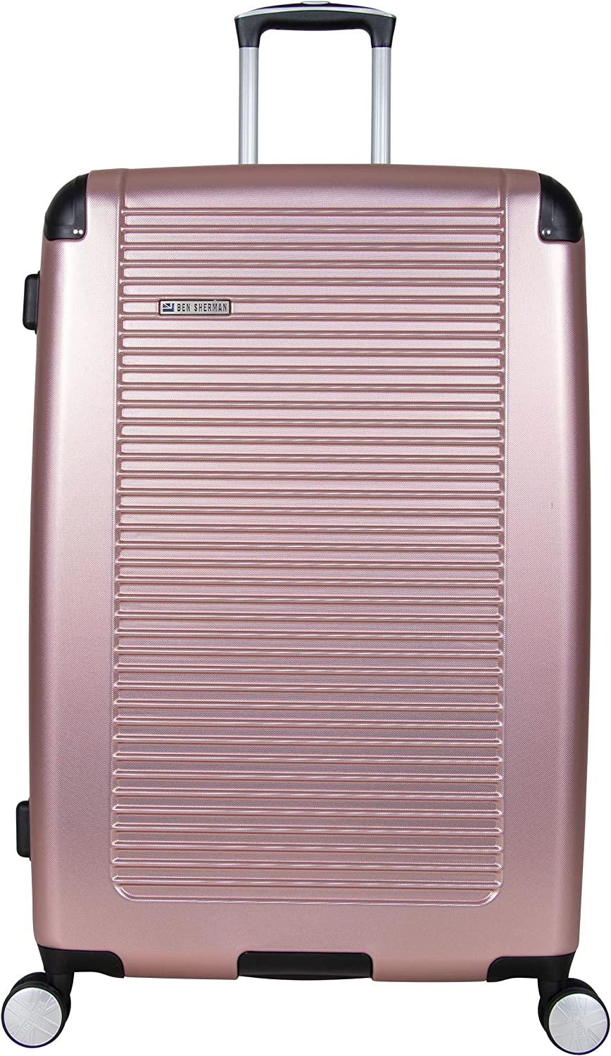 Norwich Luggage Collection Lightweight Hardside Pet Expandable 8-Wheel Spinner Travel Suitcase Bag, Rose Gold, 28-Inch Checked
