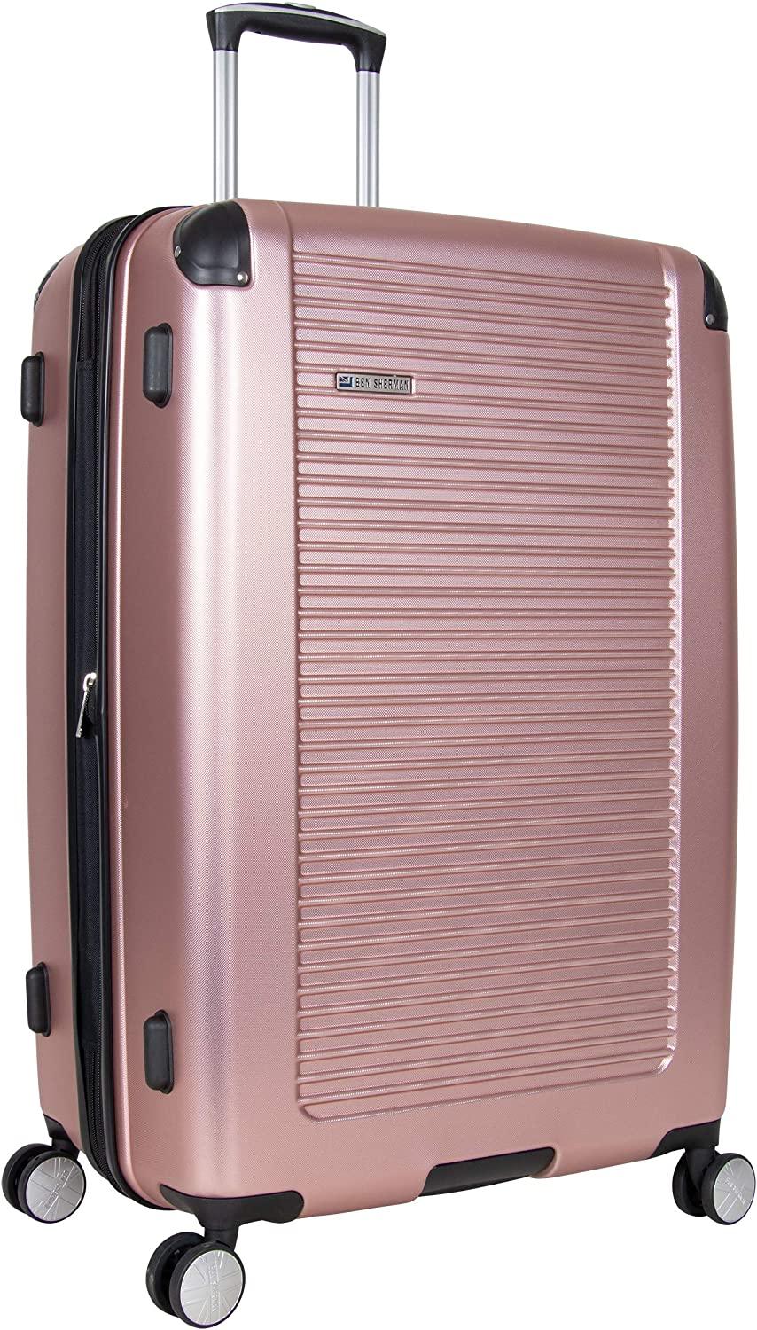 Norwich Luggage Collection Lightweight Hardside Pet Expandable 8-Wheel Spinner Travel Suitcase Bag, Rose Gold, 28-Inch Checked