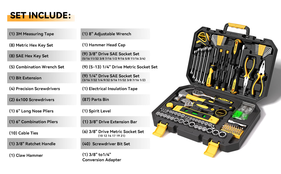 209 Piece Tool Kit for Home Socket Wrench Auto Repair Tool Set,General Household Tool box,Basic Hand Tool Kit,Perfect for Homeowner, Diyer, Handyman