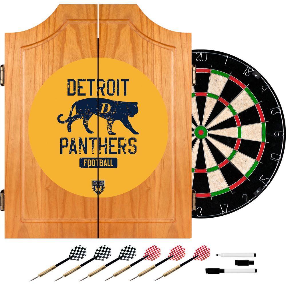 VAF 21 in. Detroit Panthers Wood Dart Board Cabinet Set