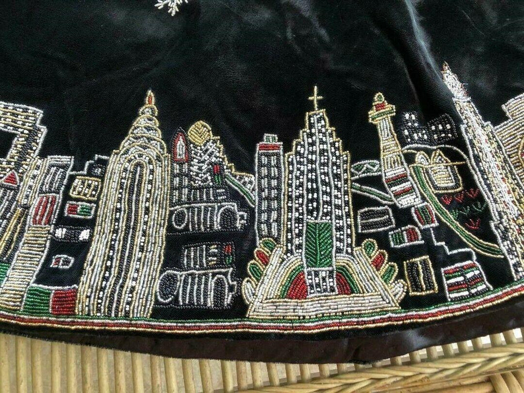 Sudha Pennathur NWT Blaclk Velvet YORK CITY SKYLINE TREE SKIRT ($1395) w/tax