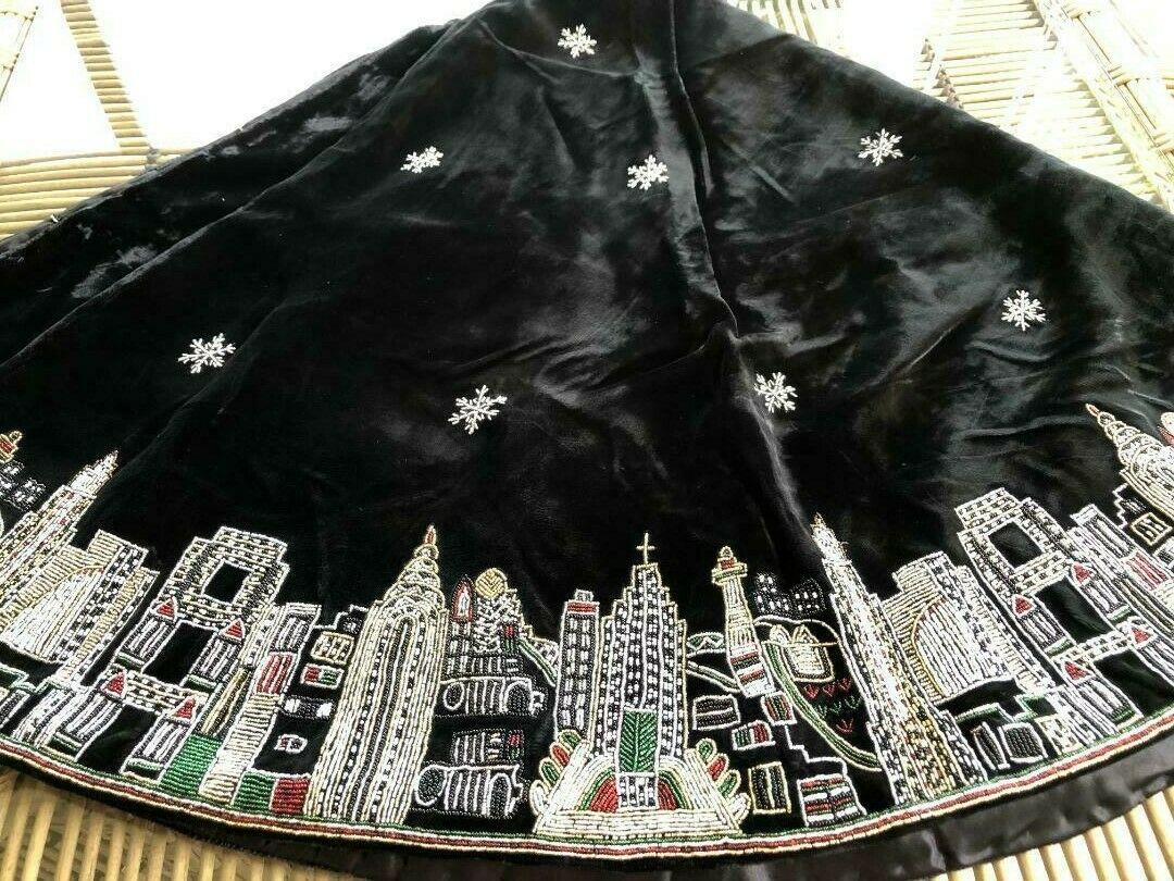 Sudha Pennathur NWT Blaclk Velvet YORK CITY SKYLINE TREE SKIRT ($1395) w/tax