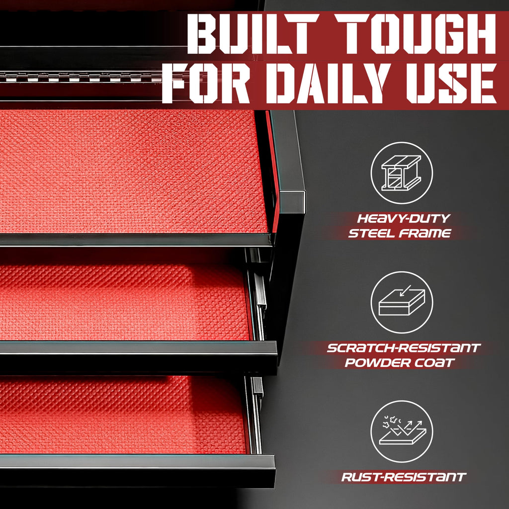 Mini Toolbox with 2 Drawers and Top Storage, Durable Tool Box Steel Construction with Ball-Bearing Slides, Multi-Purpose Portable Tool Boxes Case Organizer for Garage, Black