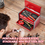 3-Drawer Rolling Red Tool Box, Heavy Duty Micro Roll Cab Steel Stackable Tool Chest with Lockable Drawers, LarCapacity Tool Cabinet for Garage, Workshop, Truck