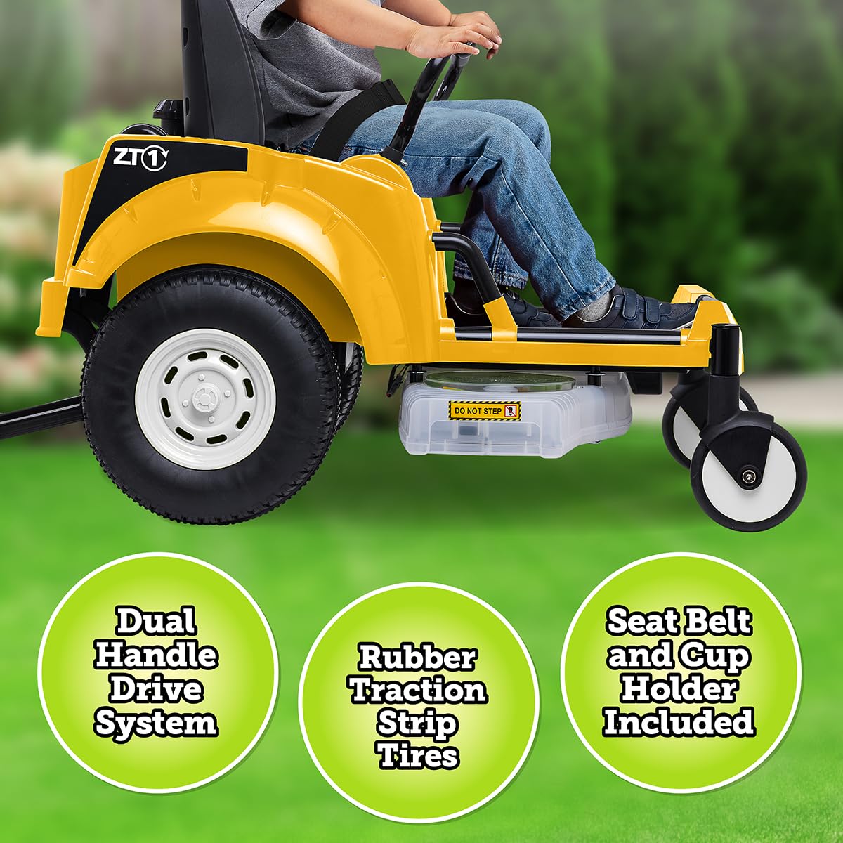 12V Zero Turn Lawn Mower Tractor Toy - Riding Lawn Mower, Outdoor Toys, Kids Electric Car, Ride On Tractor, Dual Handle, Twist and Turn, Speed to 3MPH, Max Weight of 77lbs, A3-7, Yellow