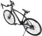 Aluminum Road Bike, 21 Speed Disc Brakes Aluminum Frame Road Bicycles Begasso s Full Suspension Road Bike, 700c Dual Disk Brake  Release Racing Bicycles (Blue/White)