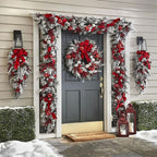 Red And White Holiday Trim Front Door Wreath Christmas Home Restaurant Decoration(ABC)