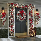 Red And White Holiday Trim Front Door Wreath Christmas Home Restaurant Decoration(ABC)