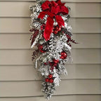 Red And White Holiday Trim Front Door Wreath Christmas Home Restaurant Decoration(ABC)