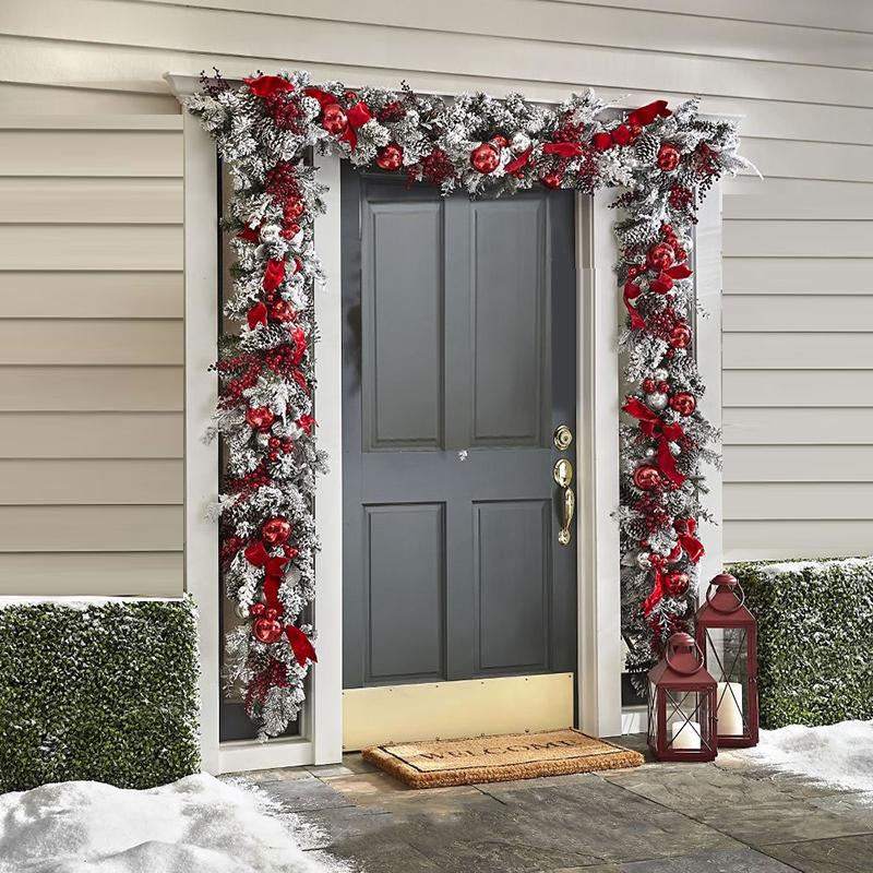 Red And White Holiday Trim Front Door Wreath Christmas Home Restaurant Decoration(ABC)