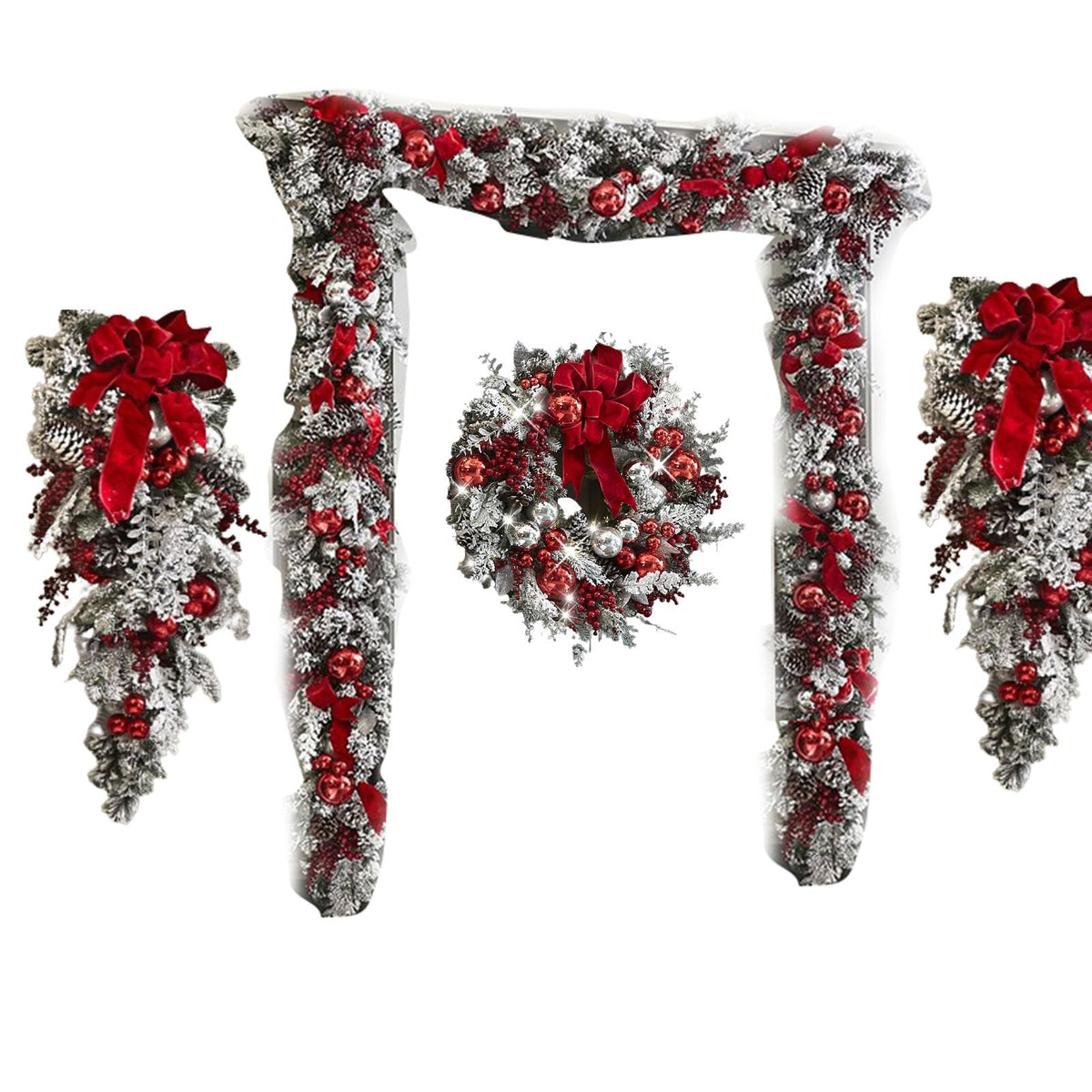 Red And White Holiday Trim Front Door Wreath Christmas Home Restaurant Decoration(ABC)