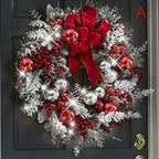 Red And White Holiday Trim Front Door Wreath Christmas Home Restaurant Decoration(ABC)
