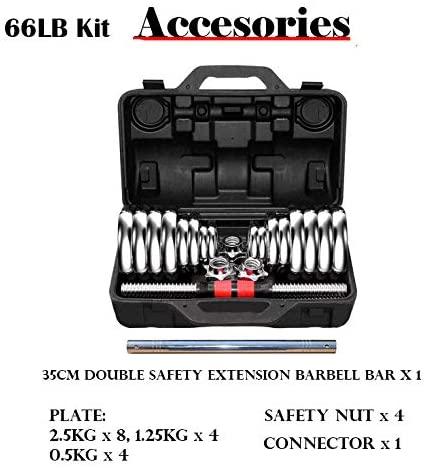 Zoogamo Adjustable Dumbbells Cast Iron Set Weight to 66LbS, Weight with Connecting Rod Used As Barbell, for Men and Women Home Gym Work Out Training Fitness Equipment All-Purpose