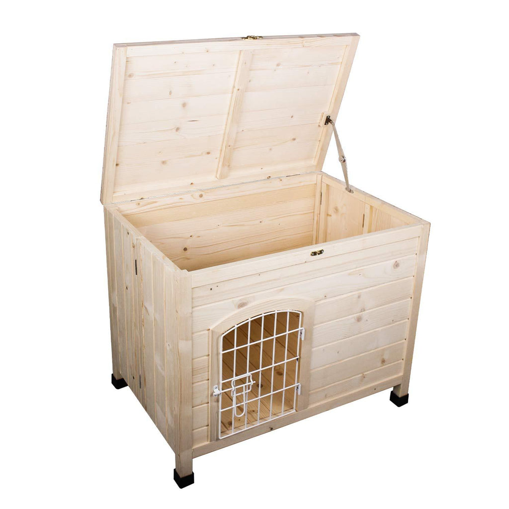 Friday discount Pet Dog House Indoor 3 Steps Assembly Natural Wooden Cabin Kennel Cat Puppy Room with Openable Top &amp; Removable Bottom, Adjustable Foot and Wire Door