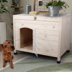 Friday discount Pet Dog House Indoor 3 Steps Assembly Natural Wooden Cabin Kennel Cat Puppy Room with Openable Top &amp; Removable Bottom, Adjustable Foot and Wire Door
