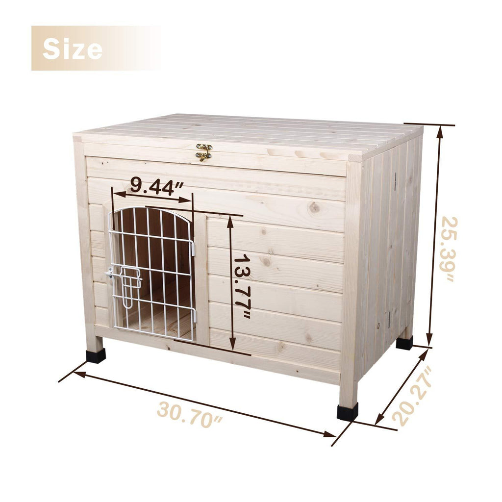 Friday discount Pet Dog House Indoor 3 Steps Assembly Natural Wooden Cabin Kennel Cat Puppy Room with Openable Top &amp; Removable Bottom, Adjustable Foot and Wire Door