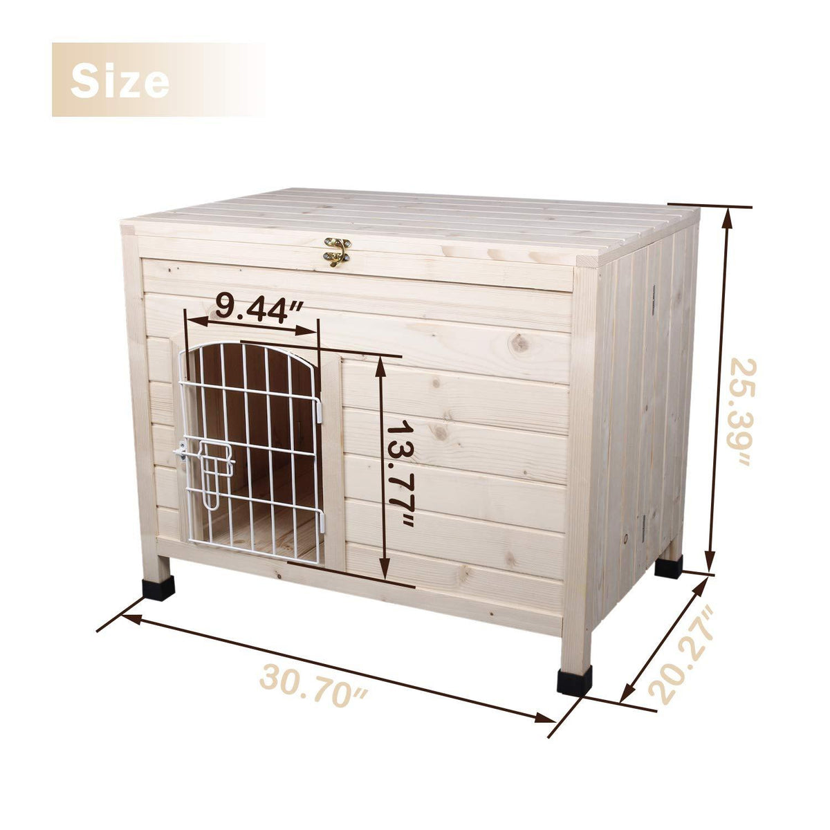 Friday discount Pet Dog House Indoor 3 Steps Assembly Natural Wooden Cabin Kennel Cat Puppy Room with Openable Top &amp; Removable Bottom, Adjustable Foot and Wire Door