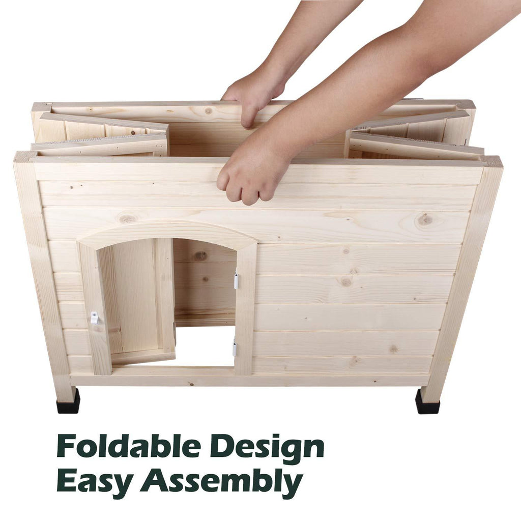Friday discount Pet Dog House Indoor 3 Steps Assembly Natural Wooden Cabin Kennel Cat Puppy Room with Openable Top &amp; Removable Bottom, Adjustable Foot and Wire Door