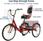 Sibosen Adult Tricycles, 20/24/26 inch Three Wheel Bikes, 3 Wheel Complete Cruiser Trike Bicycle for Women, Men, Seniors
