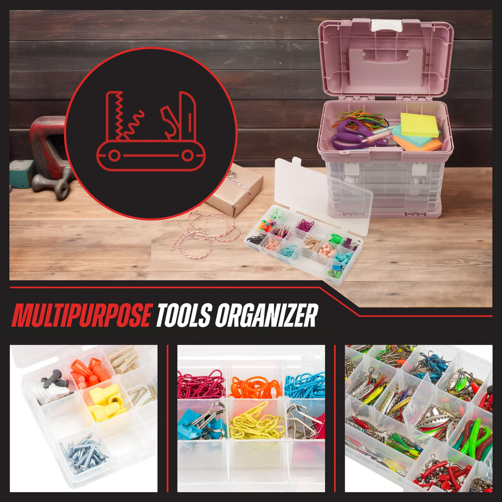 Portable Tool Box - Small Parts Organizer with Drawers and Customizable Compartments for Hardware, Fishing Tackle, Beads, or Crafts by  (Pink)