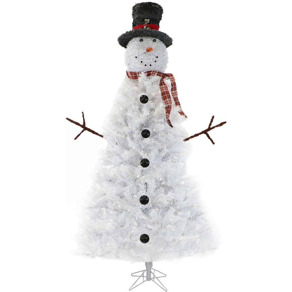 Fraser Hill Farm 7.5-Ft White Snowman Christmas Tree with Clear LED Lights
