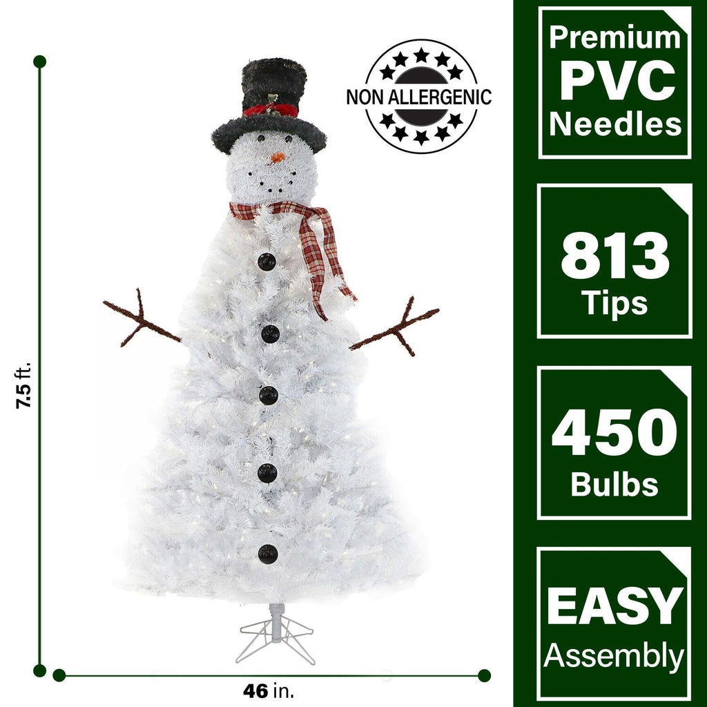 Fraser Hill Farm 7.5-Ft White Snowman Christmas Tree with Clear LED Lights