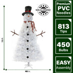 Fraser Hill Farm 7.5-Ft White Snowman Christmas Tree with Clear LED Lights