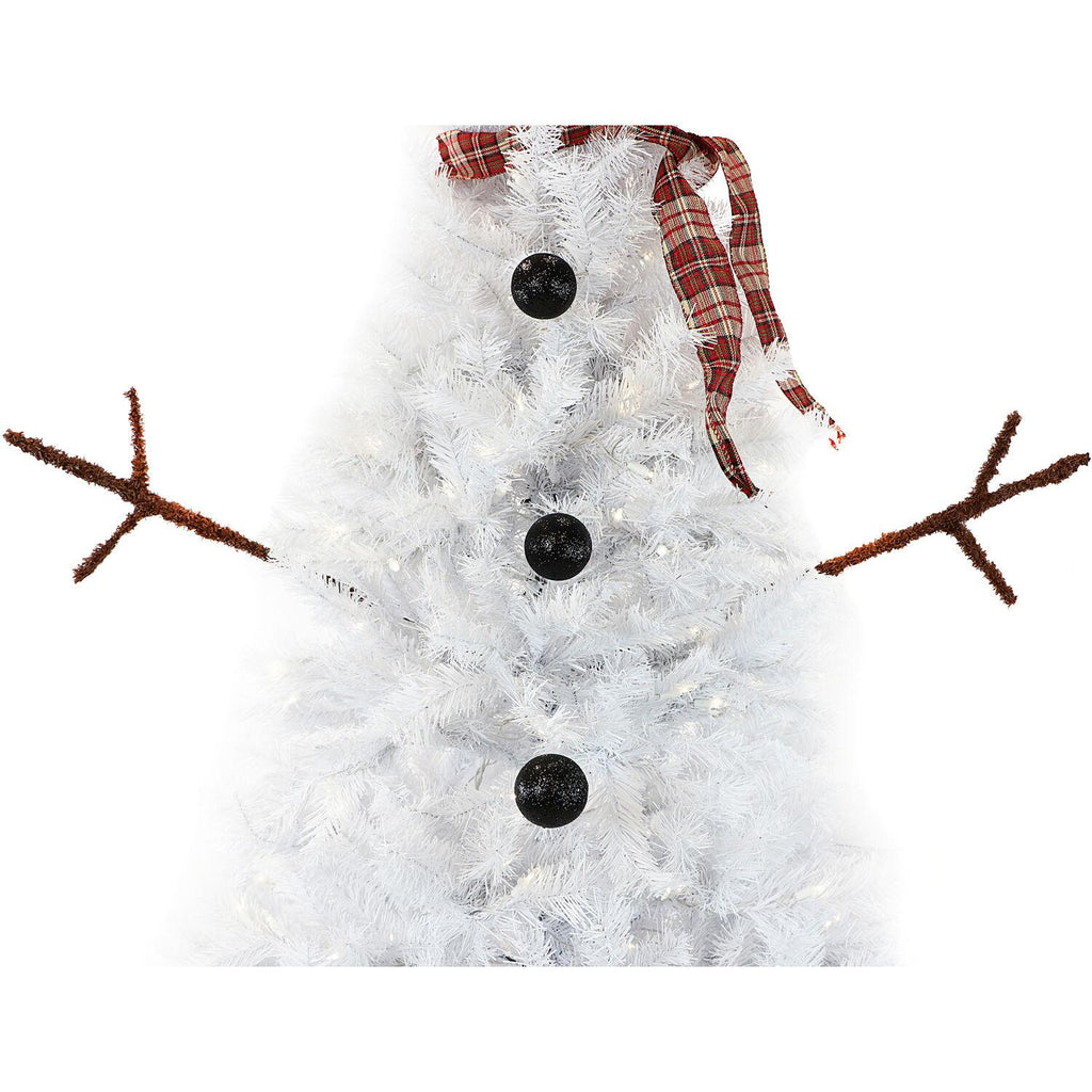 Fraser Hill Farm 7.5-Ft White Snowman Christmas Tree with Clear LED Lights