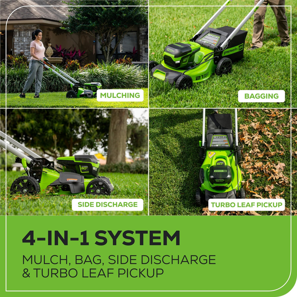 60V 21" Brushless (Self-Propelled) Cordless Lawn Mower, 2 x 4.0Ah Batteries (3/4 Acre, Rapid Charger, 4-in-1, LED Lights, IPX4)