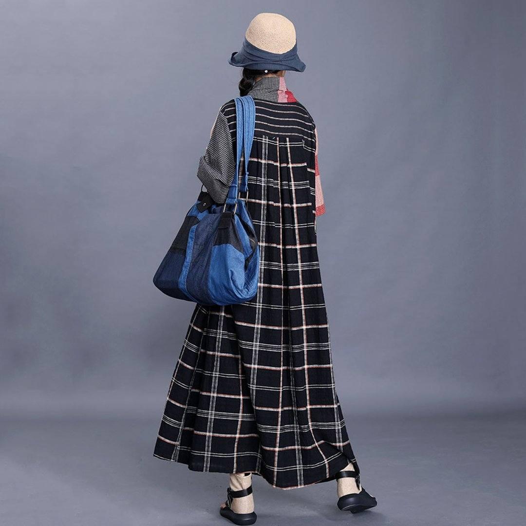 V-Neck Plaid Maxi Dress With Tie Front